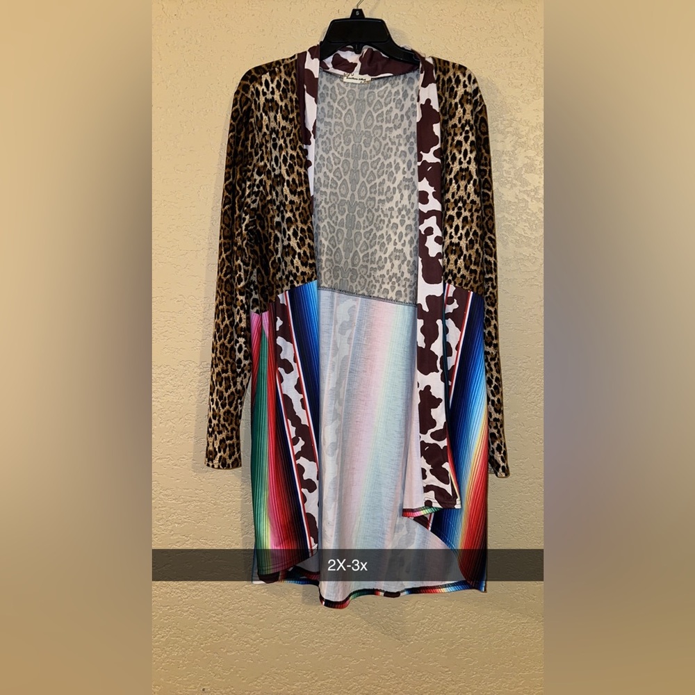 Plus size Duster cowprint/serape/leopard